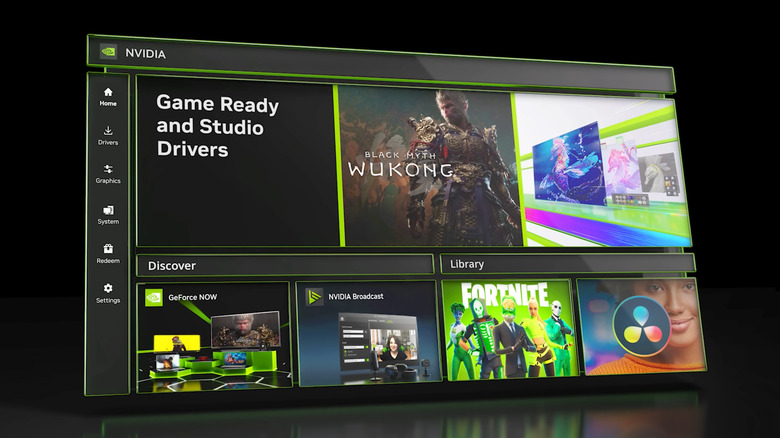 Nvidia app render from promotional video showing home screen