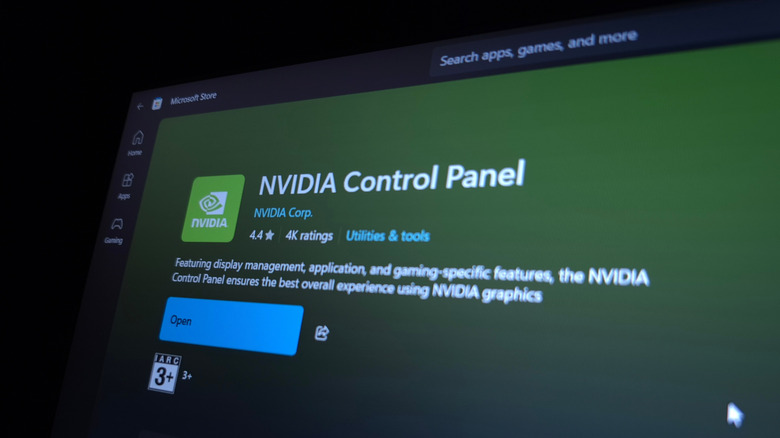 Screenshot of Nvidia Control Panel listing on Microsoft Store