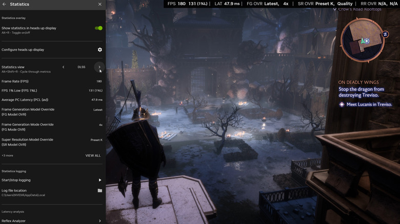 Nvidia app screenshot showing gameplay and statistics settings in the Nvidia App overlay.