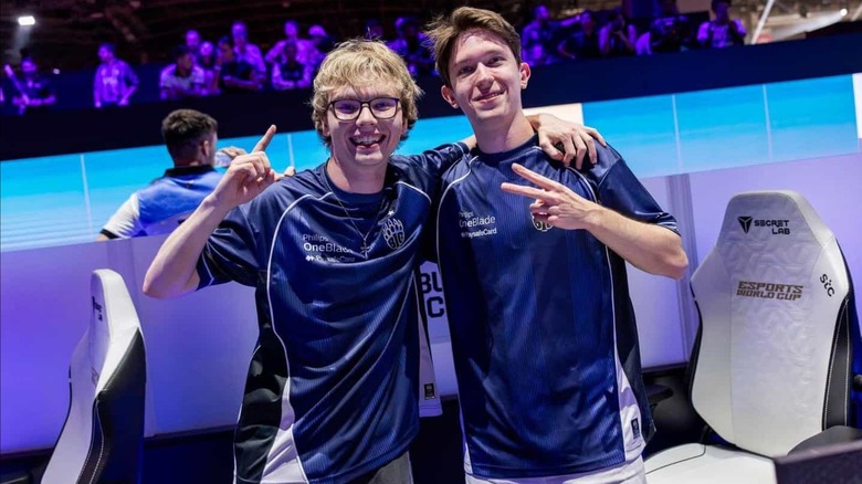 Taylor-Petrik "vic0" Gatschelhofer and Danila "Malibuca" Iakovenko after winning Fortnite Reload at Esports World Cup 2026