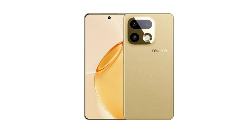 Gold Realme 16 Pro+ shown from the front and back on a white background.