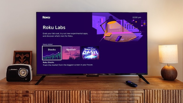 A TV displaying Roku's new Roku Labs apps, a place for users to experiment with new features from the streaming company