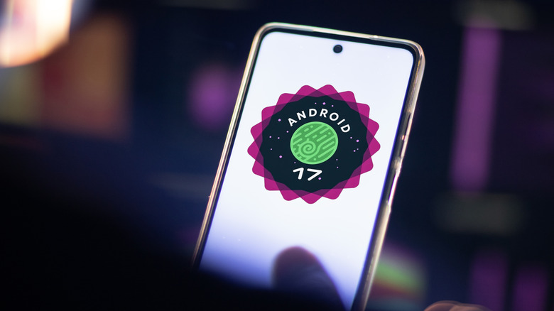 Android 17 preview logo on a smartphone