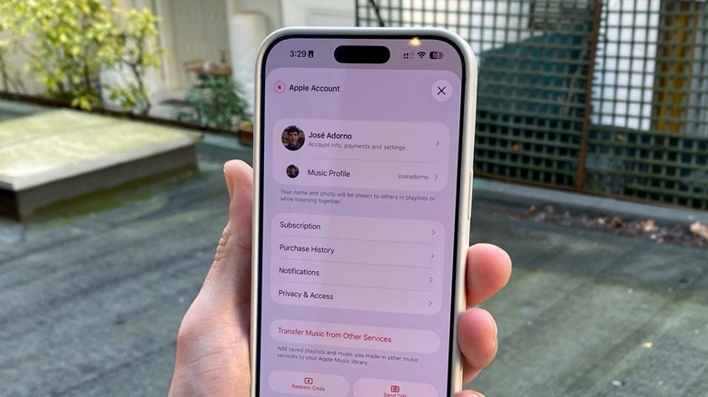 iPhone 17 Pro Max displays Apple Music's Profile page in iOS 26.4