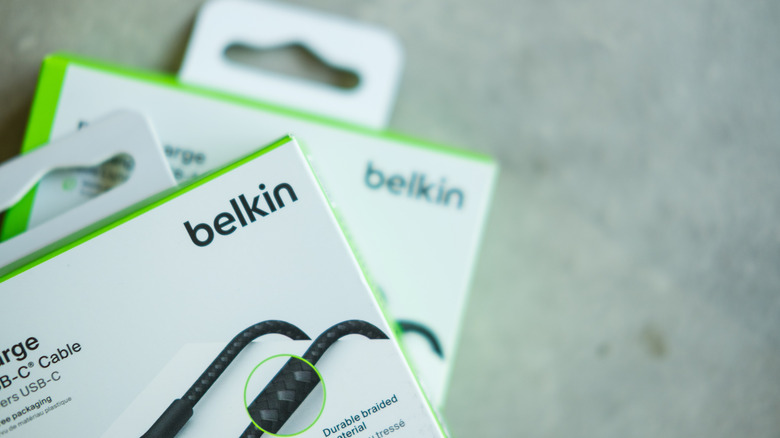 Two overlapping boxes of Belkin cables.