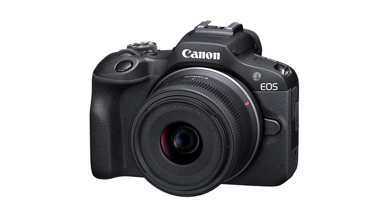 The Canon EOS R100 against a white background