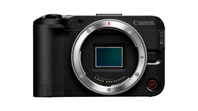 The Canon EOS R50 V against a white background