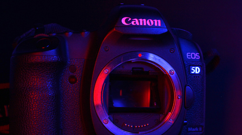 Close up of a Canon EOS 5D camera