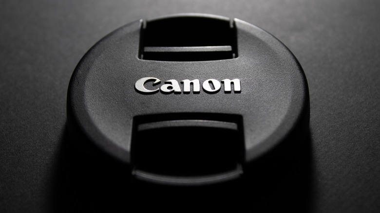 Close-up of a Canon camera lens cap