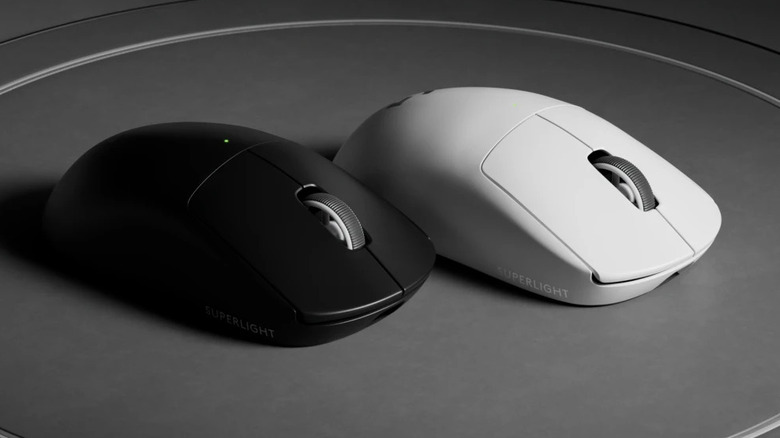White and black Logitech G Pro X Superlight 2 on showcase