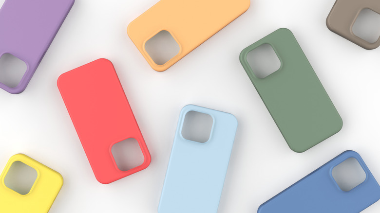 An assortment of colorful cases on a white background