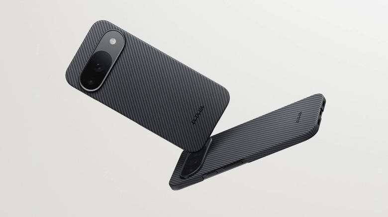 Two Google Pixel phones with the Pitaka Edge case against a grey background