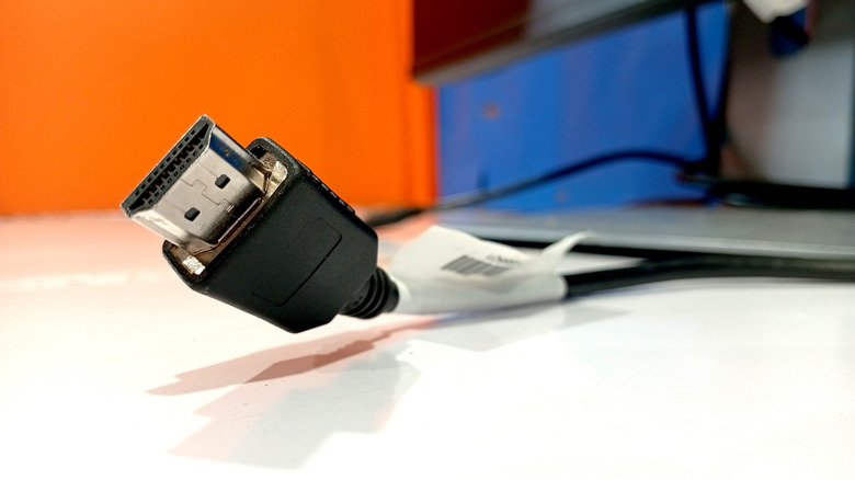 Close-up shot of an HDMI cable