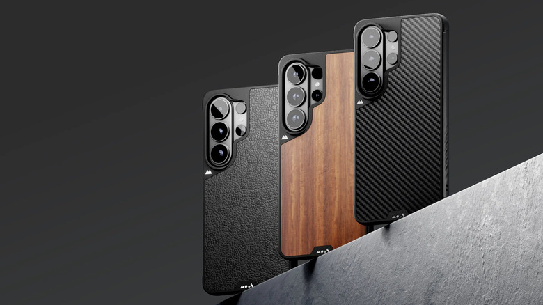 Three Mous cases placed next to each other on a wall