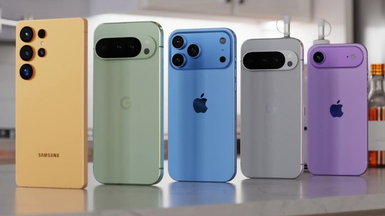 Android and iPhone models in unofficial colors.