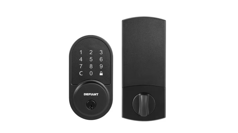 The Defiant Round Matte Black Wi-Fi Deadbolt.