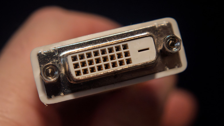 Close up of the connector on a DVI cable.