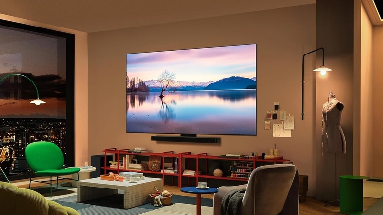 LG C5 mounted on a wall in a living room