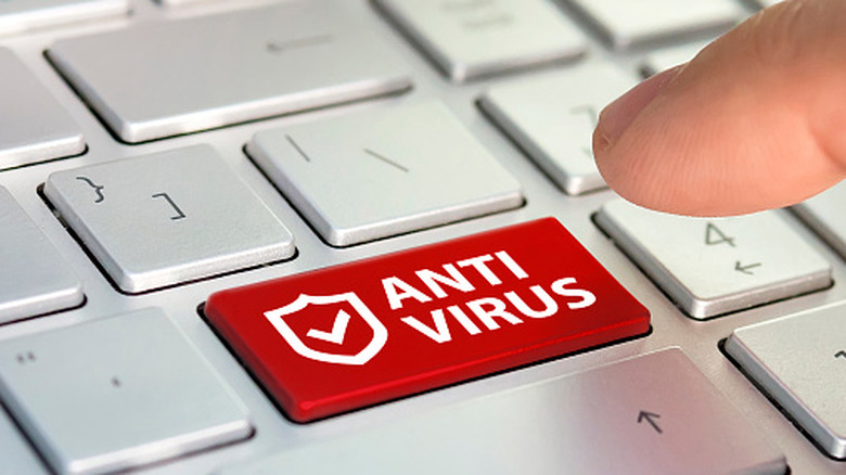 An "Antivirus" button on a keyboard
