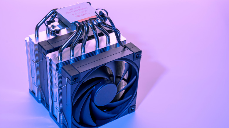 A CPU AIr Cooler siting on a table