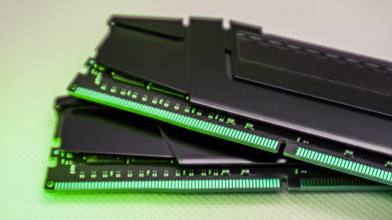 Two RAM sticks stacked on top of each other