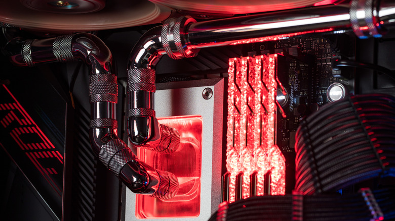 A CPU attached to a liquid cooling system