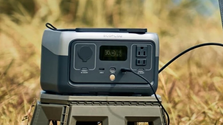 EcoFlow River 2 placed on a plastic stool