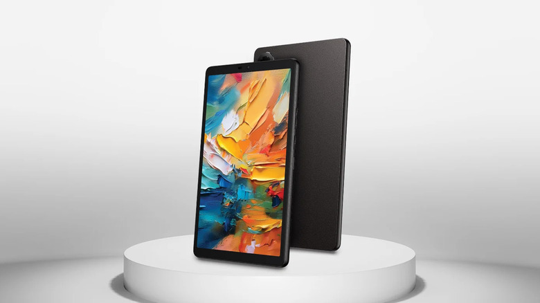 The TCL Tab 8 NXTPAPER on a pedestal