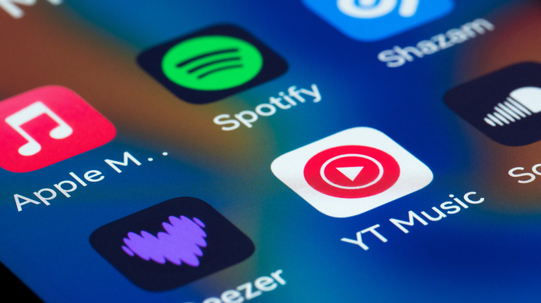 youtube music and other music app icons on a smartphone