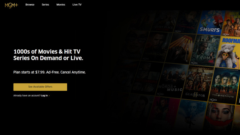 A screenshot showing MGM+ website homepage