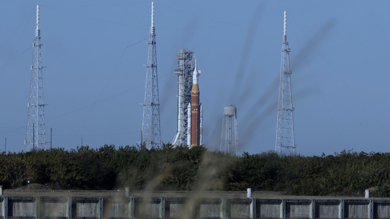artemis II on the launchpad for dress rehearsal, far-off image