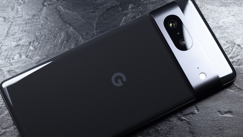 A Google Pixel phone on a dark background.