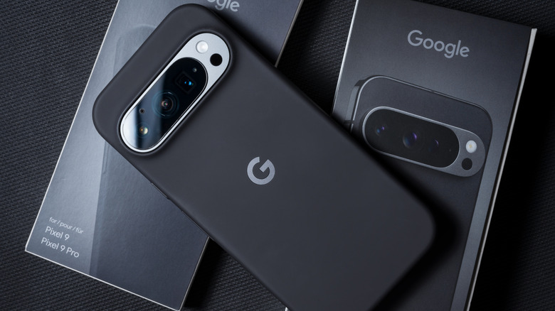 Google Pixel phone and its packaging.