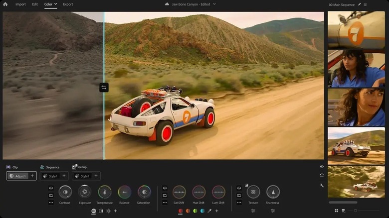 Adobe Premiere Pro color-grading interface showing a video preview and color adjustment controls.