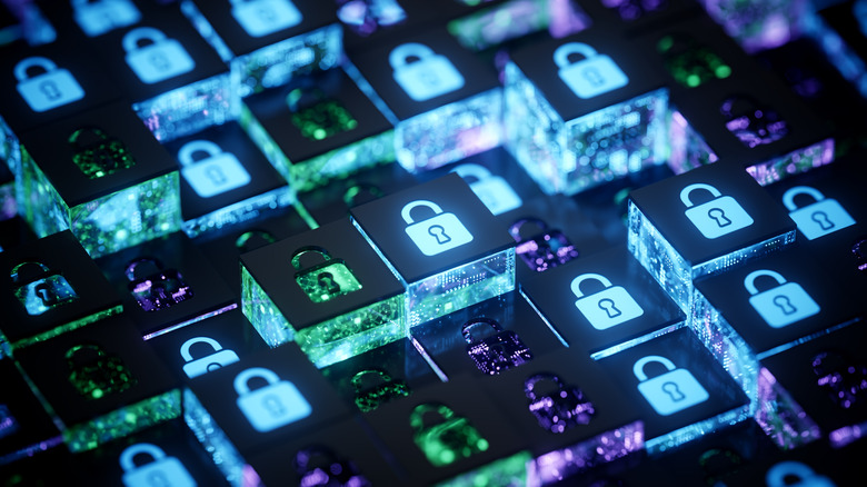 Glowing lock icons to represent cybersecurity