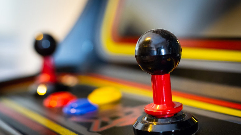Close-up of vintage arcade game joystick