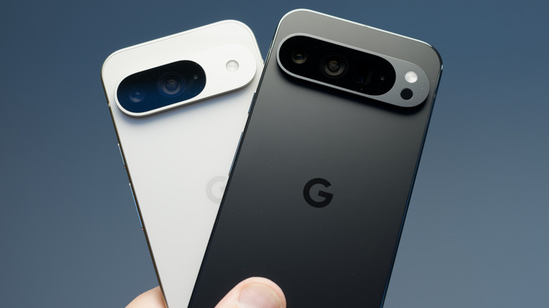 Close-up of the Google Pixel 9 and Pixel 9 Pro XL Android smartphones