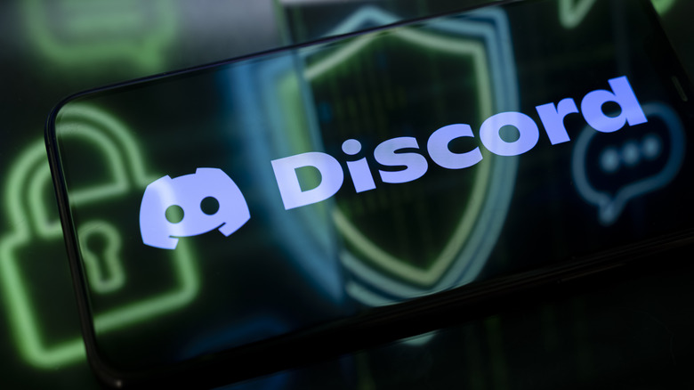 Discord logo next to lock and protection symbols next to it