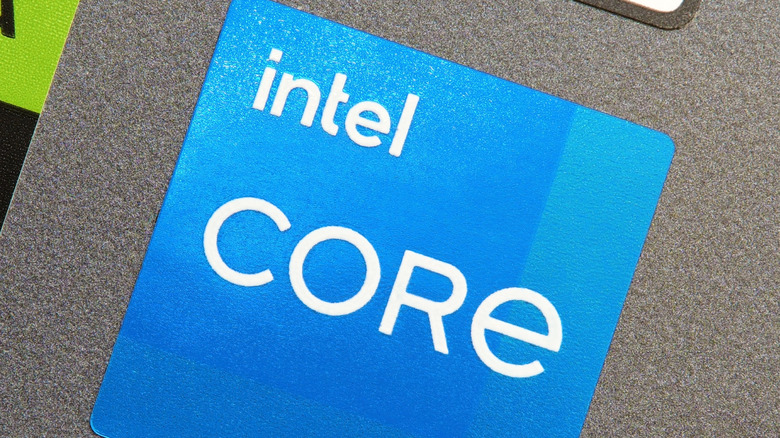 Close-up of an Intel Core processor logo on a computer.