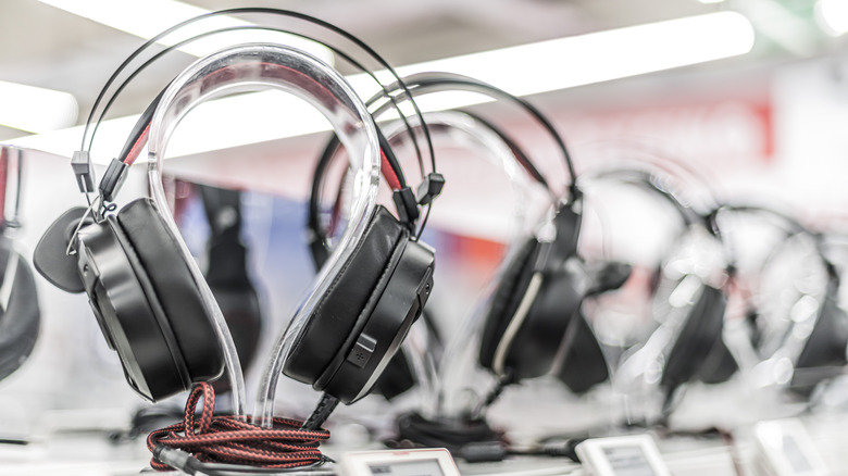 Headphones on display in store