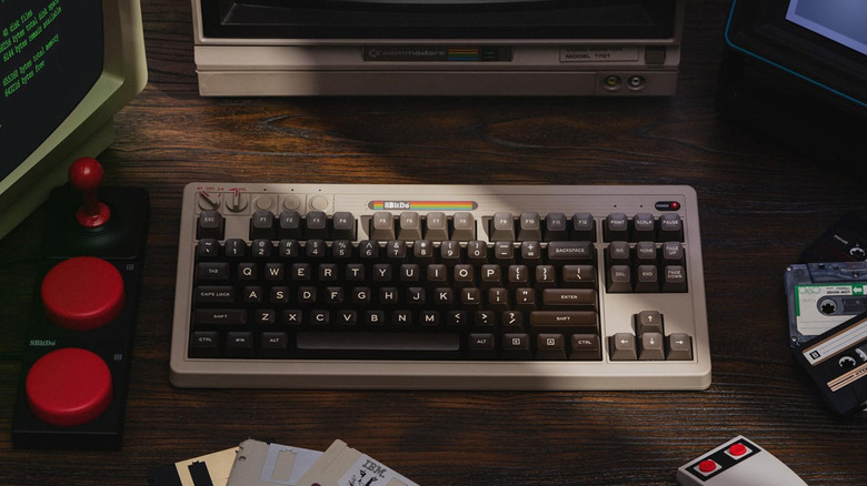 The 8BitDo C64 Edition retro mechanical keyboard on a desktop