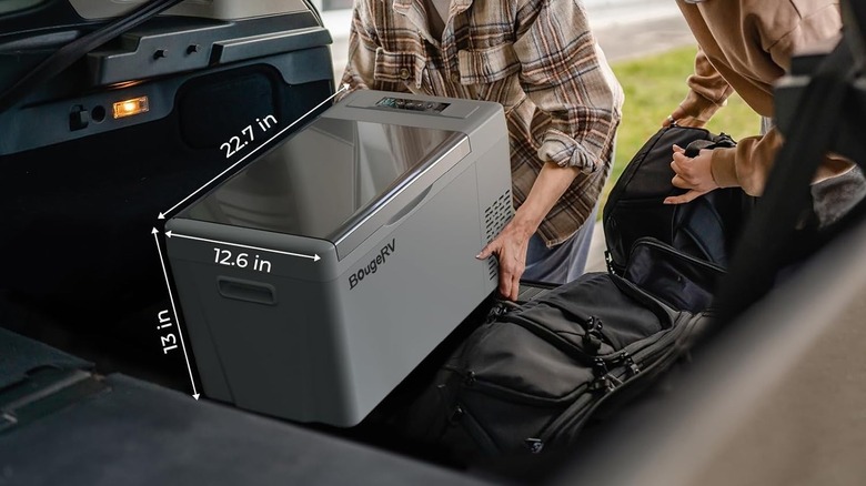 BougeRV 12 Volt Refrigerator being stored in a car trunk
