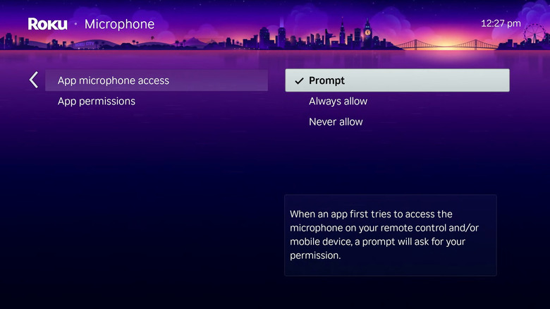 Microphone access settings on Roku streaming device