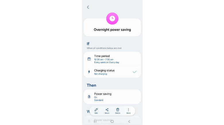 A Samsung Galaxy routine that enables automatic power saving