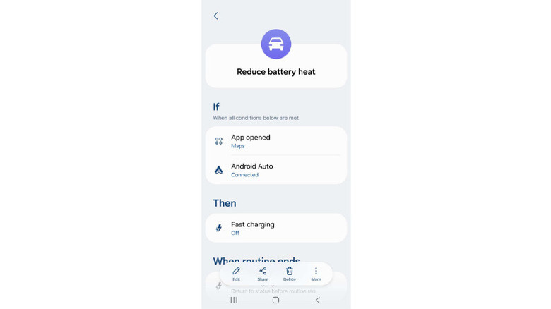 A Samsung Galaxy routine that enables automatic fast charging toggling