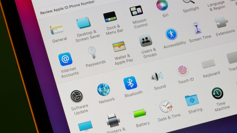 A MacBook screen showing the system settings menu