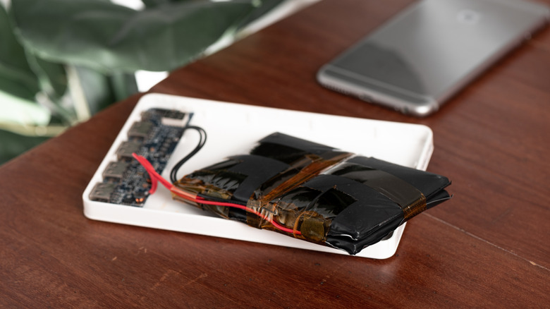 Swollen lithium-ion battery in old power bank