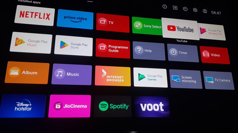 A list of installed apps and logos on a smart TV