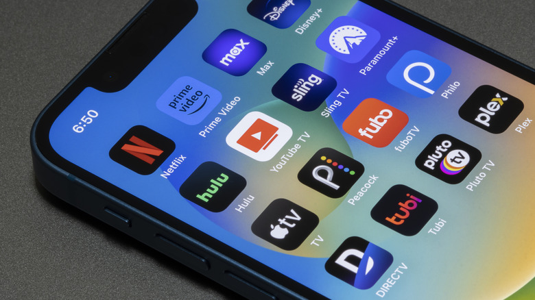 A smartphone menu showing icons for numerous entertainment apps.