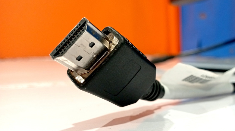 Zoomed-in shot of an HDMI cable plug